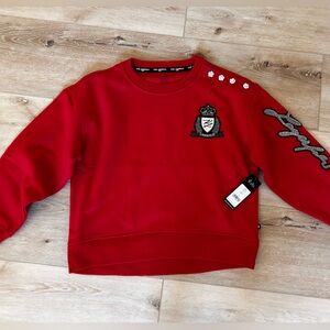 Karl Lagerfeld Red Crewneck Patch Sweatshirt with Embroidery
